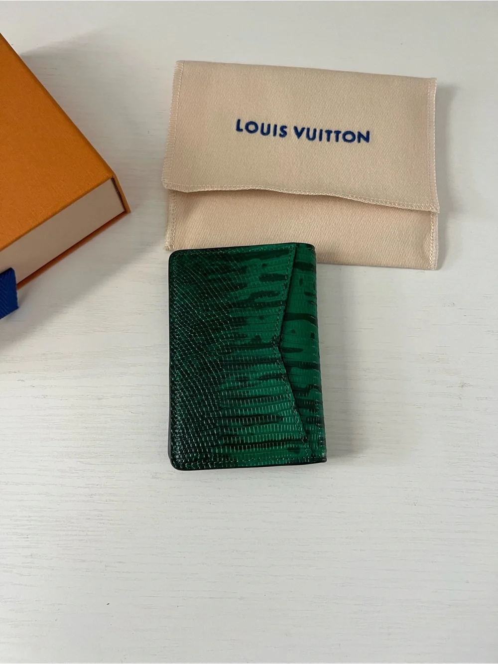 Louis Vuitton Exotic Lizard Green & Black leather Pocket Organizer Mens Wallet